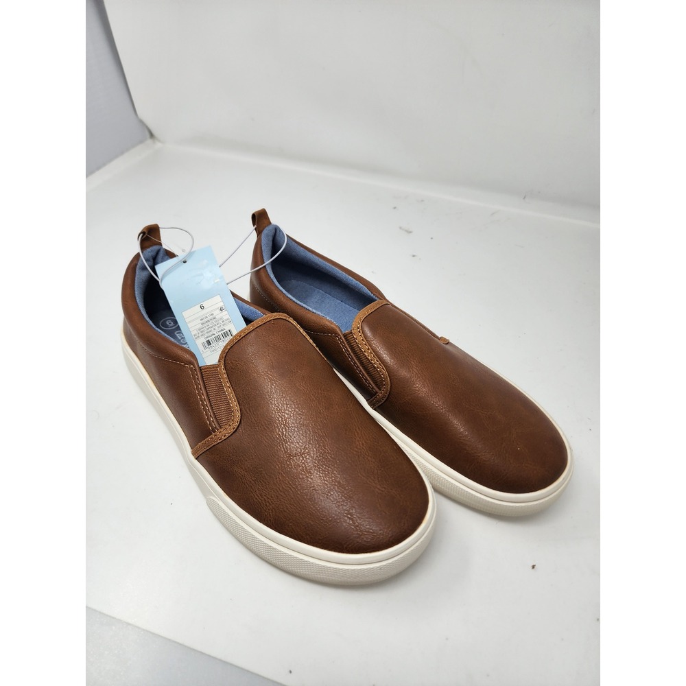 Cat & Jack Boys Slip On Sneakers Brown Faux Leather Casual Size 6